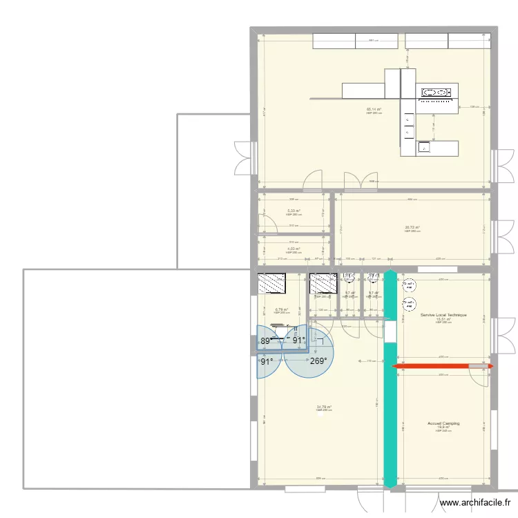 Transformation local s&egrave;ve en accueil Camping Caro. Plan de 