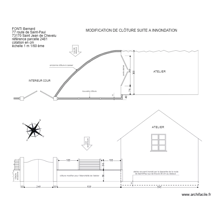 Cl&ocirc;ture c&ocirc;t&eacute; atelier. Plan de 