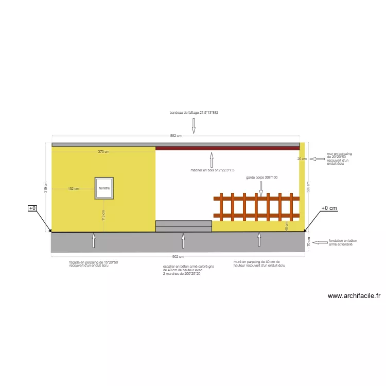 plan de coupe du terrain avec le projet d'extension. Plan de 