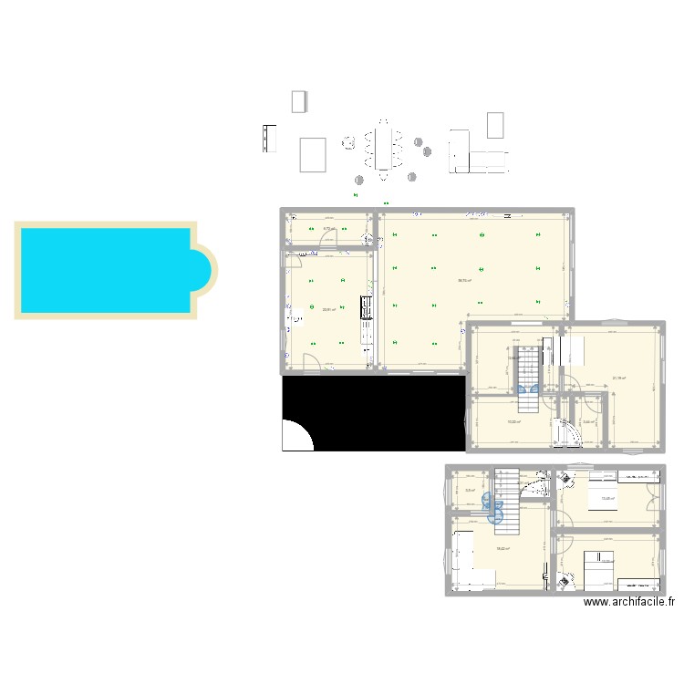 Ultime project étage bis. Plan de 13 pièces et 188 m2