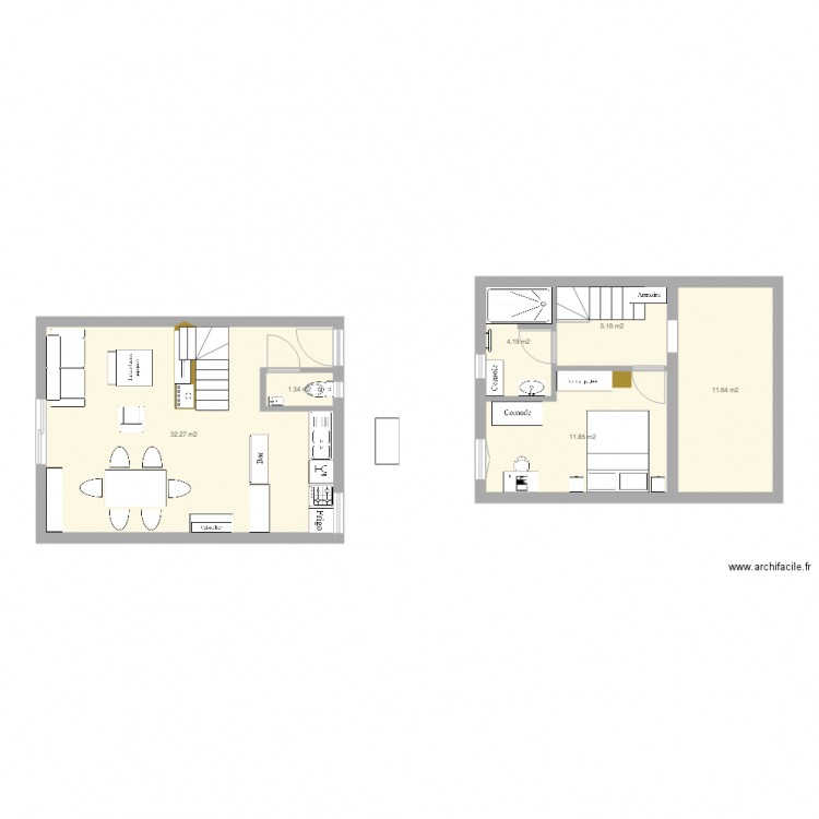 plan appart PG 32. Plan de 6 pièces et 66 m2