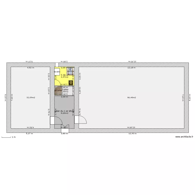 S de B entre 1er et 2 eme &eacute;tage. Plan de 