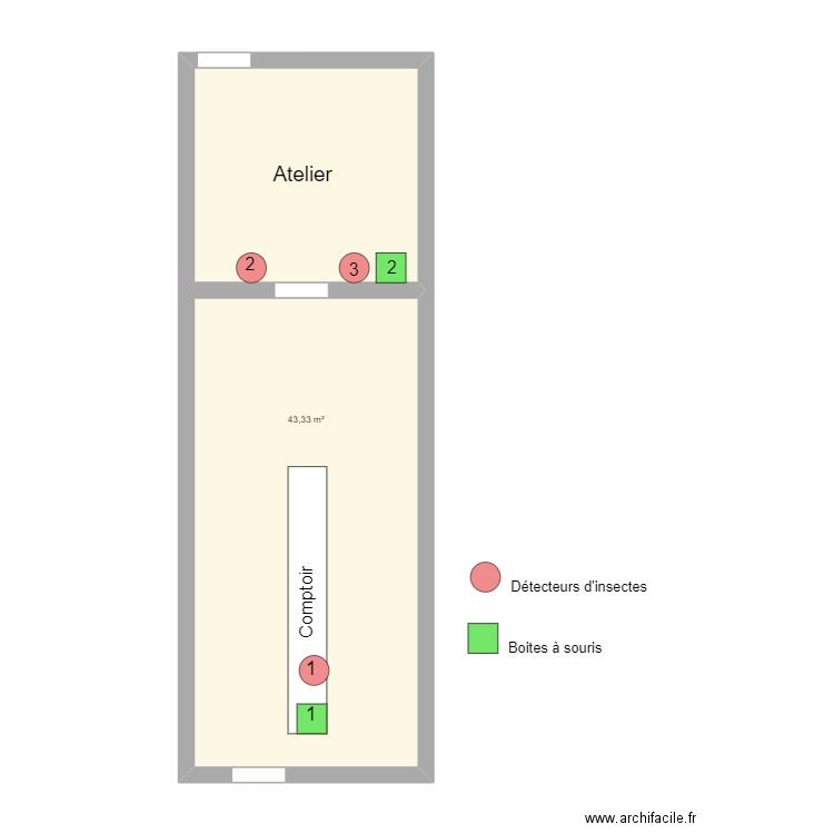 Boucherie Godfrind. Plan de 1 pièce et 43 m2