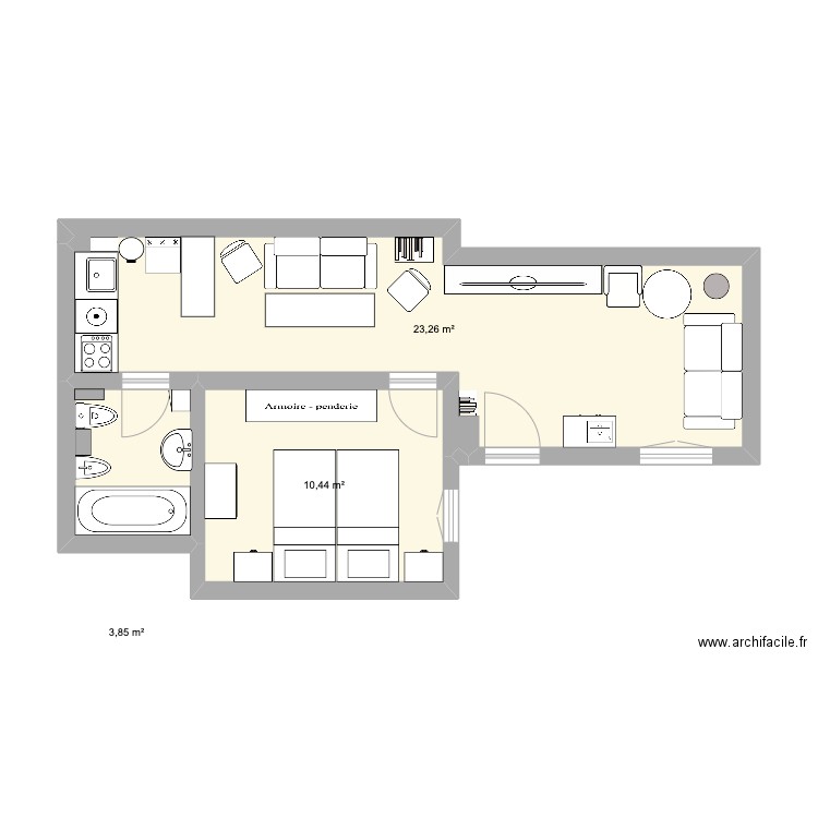 Appart Seville V1 ok. Plan de 3 pièces et 38 m2