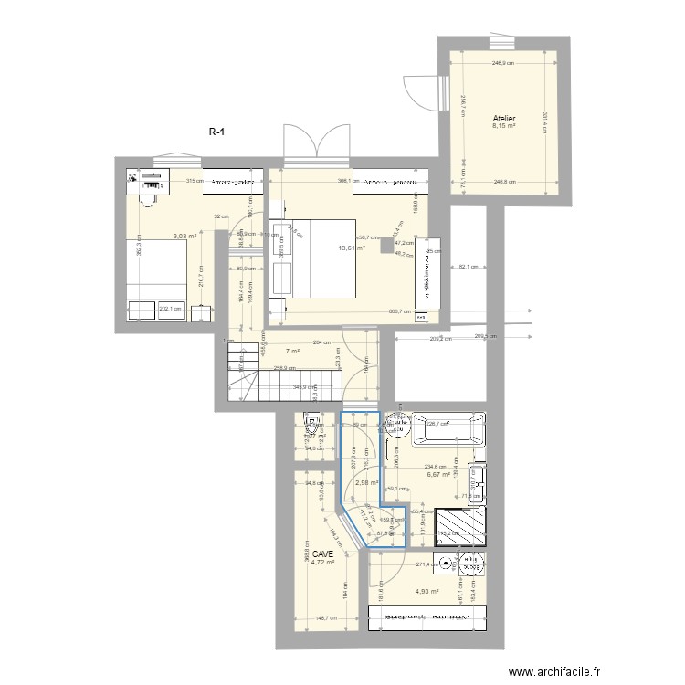 Plan R moins 1 escalier ter b. Plan de 0 pièce et 0 m2