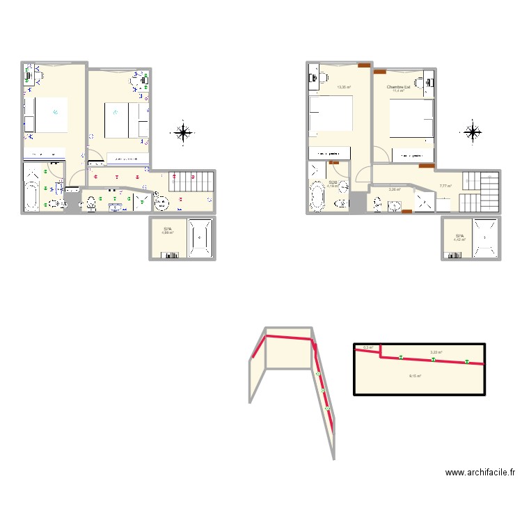 2eme etage - Original. Plan de 14 pièces et 91 m2