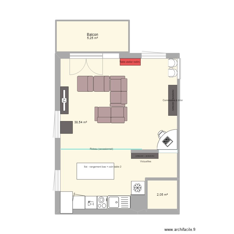 VJ2. Plan de 3 pièces et 46 m2