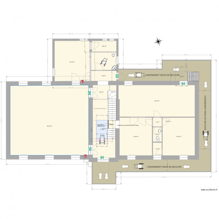 ERP cheminement issue de secours. Plan de 0 pièce et 0 m2