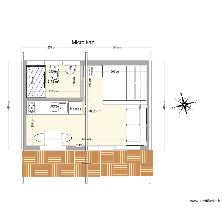 micro Kaz. Plan de 2 pièces et 20 m2