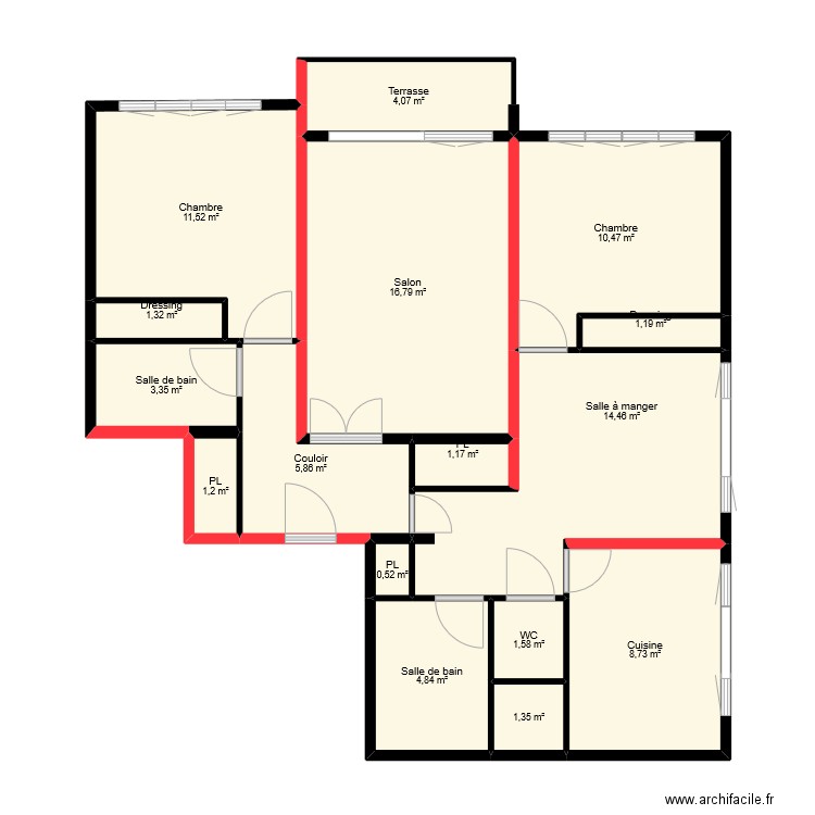 MICHEL. Plan de 16 pièces et 88 m2