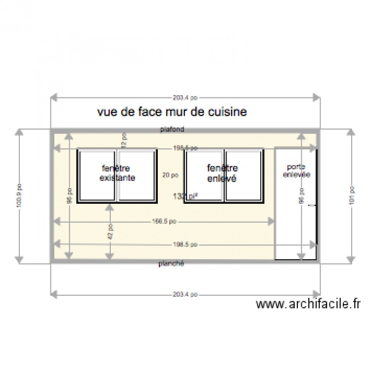 vue de face cuisine. Plan de 0 pièce et 0 m2