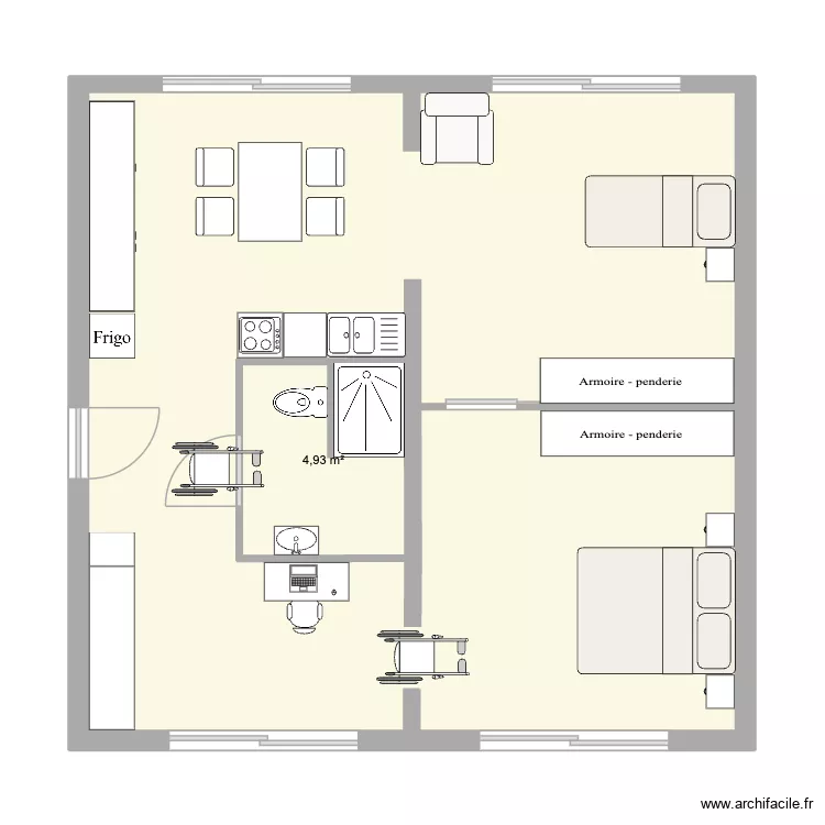 60 m2 8x8 de superficie brute au sol. Plan de 2  et 64 m²