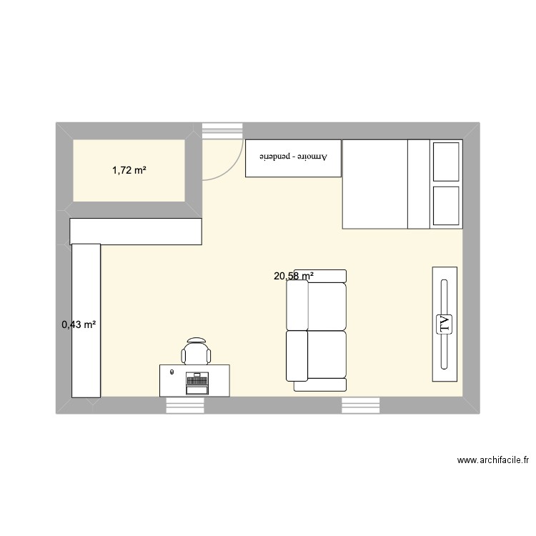 buzenval. Plan de 3 pièces et 23 m2