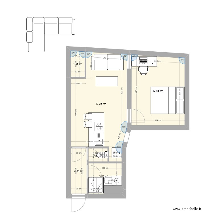 Hautpoul - Meuble. Plan de 6 pièces et 38 m2