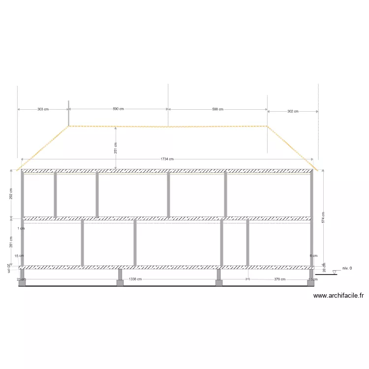 maison cameroun coupe AA. Plan de 