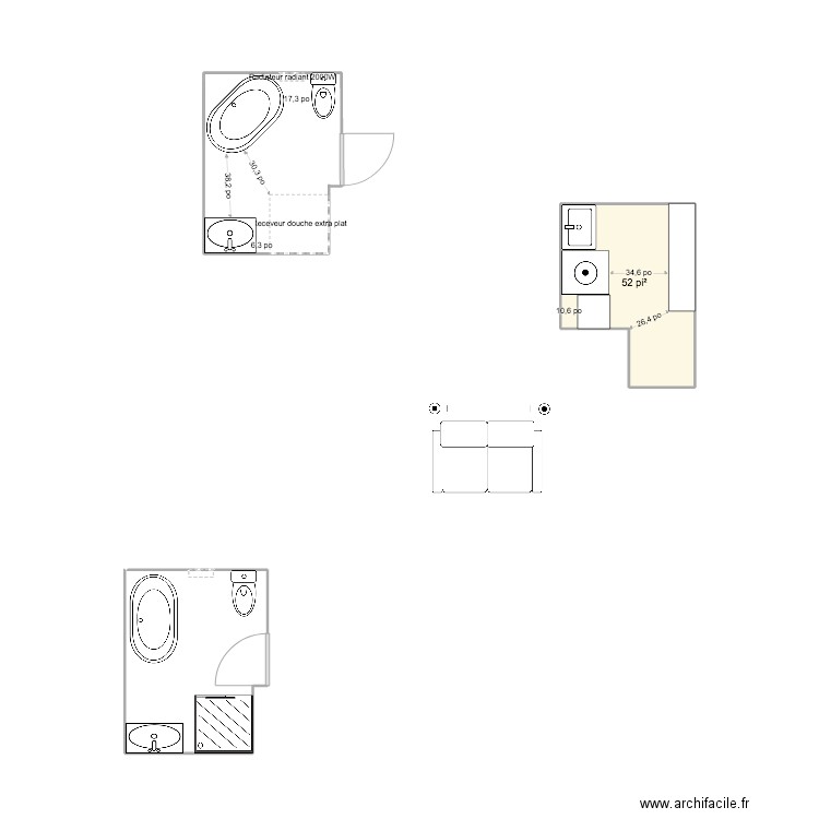 LEQUIN. Plan de 1 pièce et 5 m2