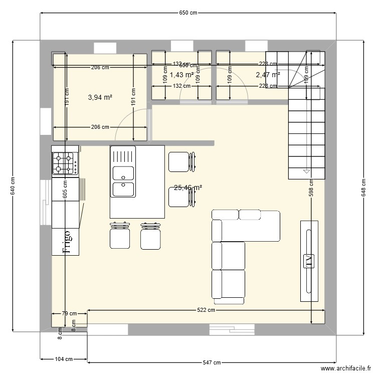 Projet jumelé NATCHAN . Plan de 4 pièces et 44 m2