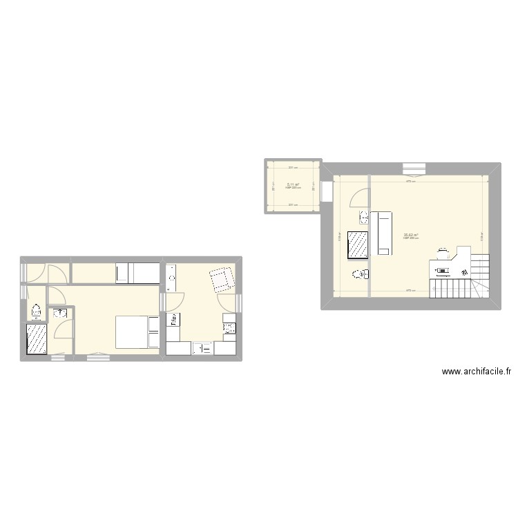 nouveau projet haut. Plan de 2 pièces et 40 m2