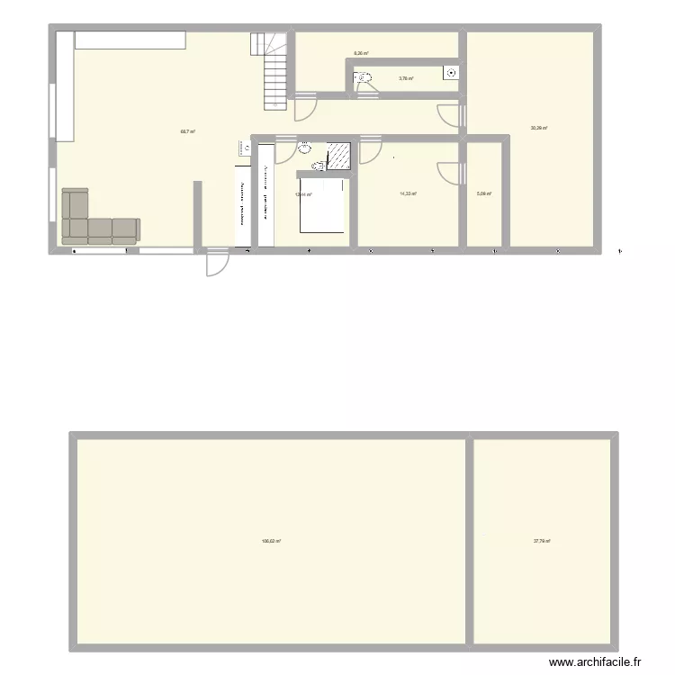 batiment agricole. Plan de 9  et 287 m²