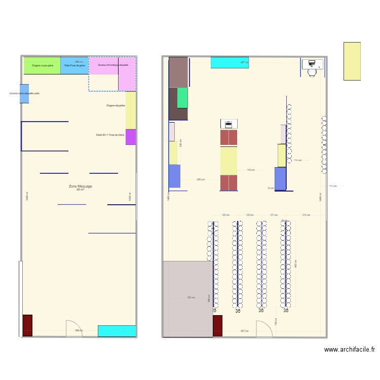 Marquage zone finalisee. Plan de 2 pièces et 214 m2