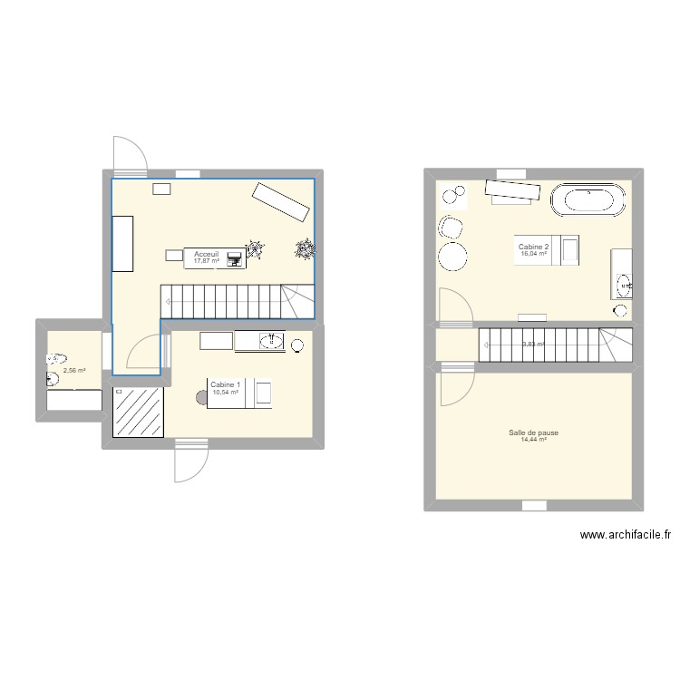 Plan RDC Institut. Plan de 6 pièces et 65 m2