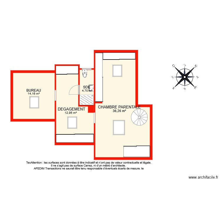 BI 8466 ETAGE PASCAL. Plan de 5 pièces et 71 m2