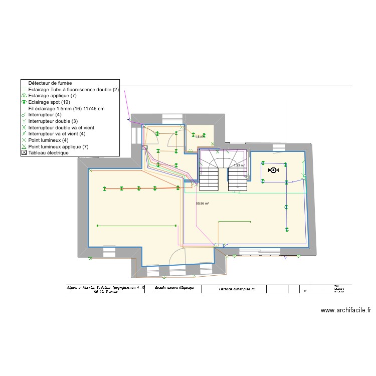 Électricité r0 plan éclairage Print. Plan de 3 pièces et 54 m2