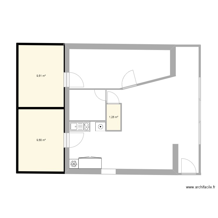 Marinette future. Plan de 3 pièces et 21 m2