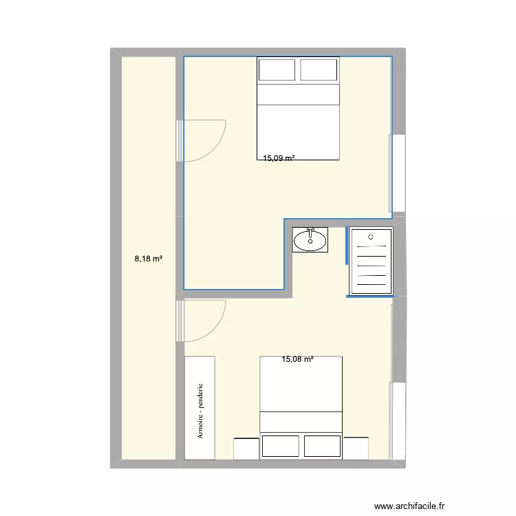 Chambre RDC Appart Bordeaux. Plan de 