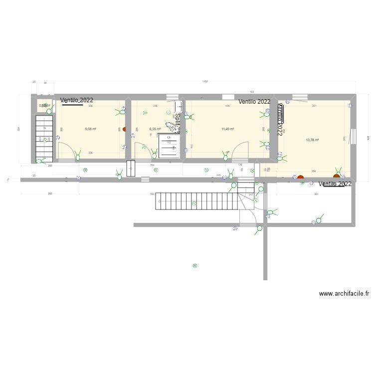 ch1 ch2 2022 modifié evacuation. Plan de 5 pièces et 42 m2