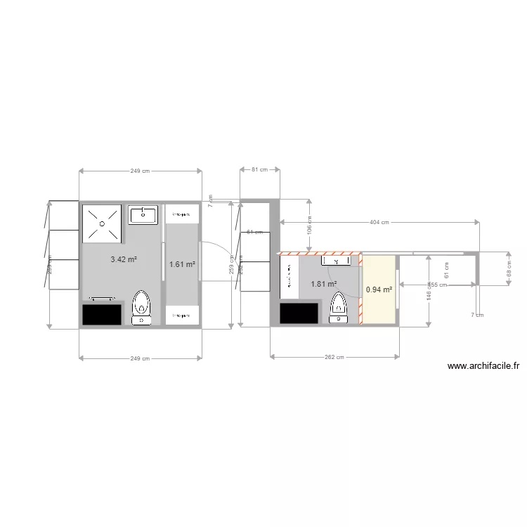 salle douche Pantin. Plan de 