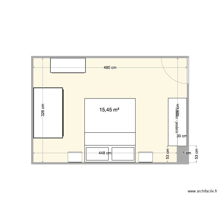 chambre ntlfr6. Plan de 1 pièce et 15 m2