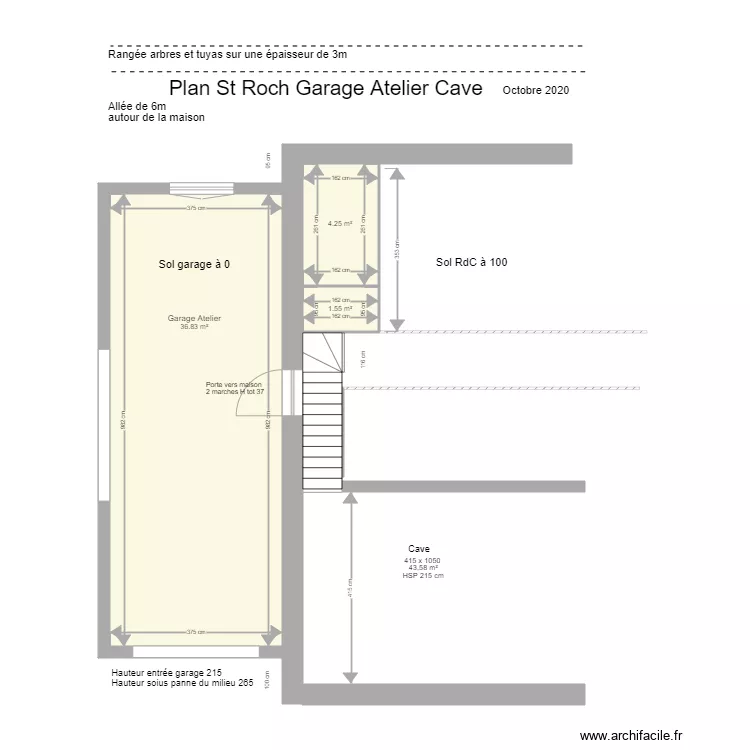 Garage Atelier Cave. Plan de 