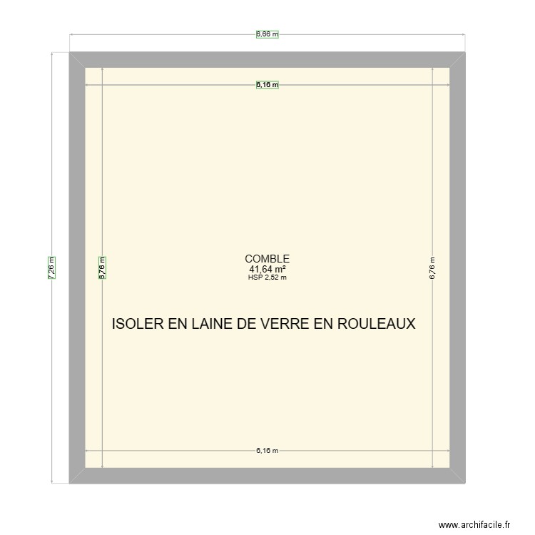 COMBLE. Plan de 1 pièce et 42 m2