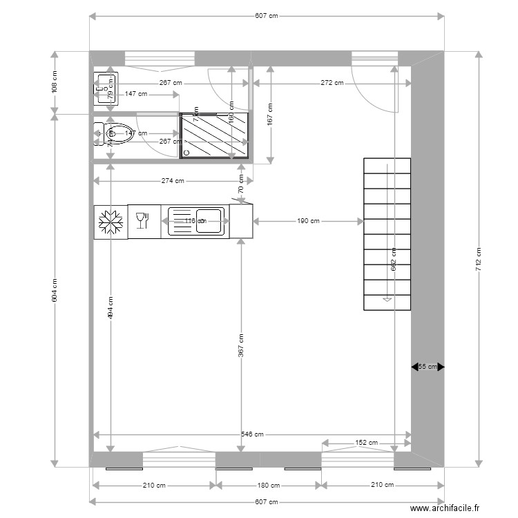 pignon nord 1er oct. Plan de 2 pièces et 36 m2