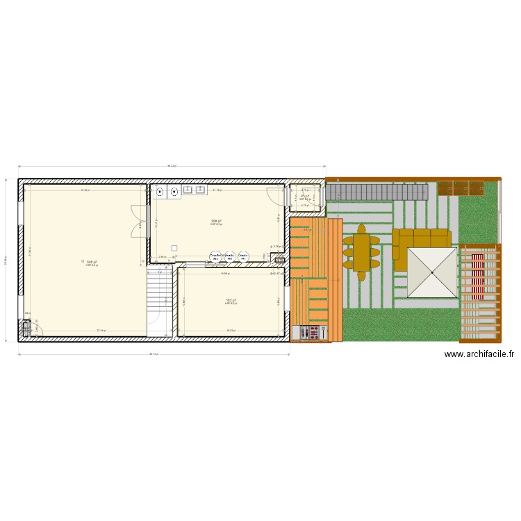 Sous sol jardin 2. Plan de 6 pièces et 90 m2