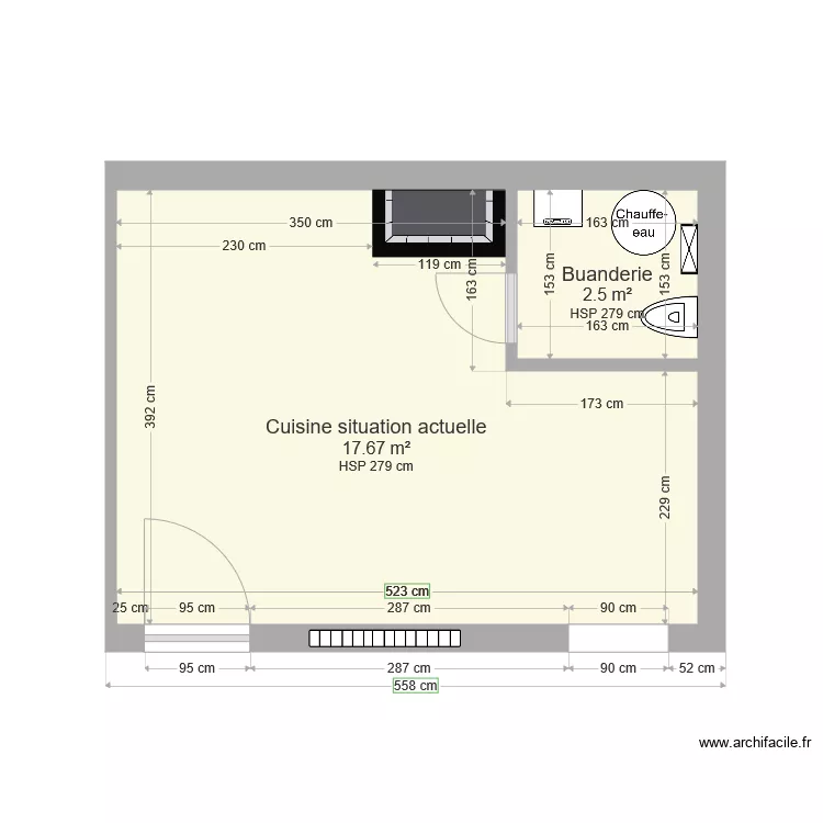 Cuisine Situation ancienne. Plan de 
