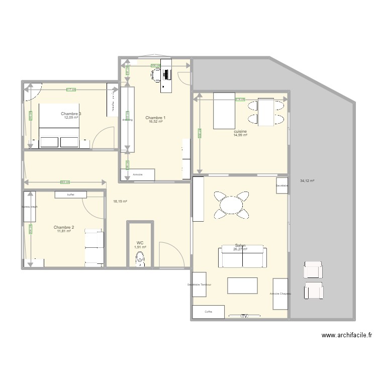 Appart_Maman_v3. Plan de 8 pièces et 136 m2