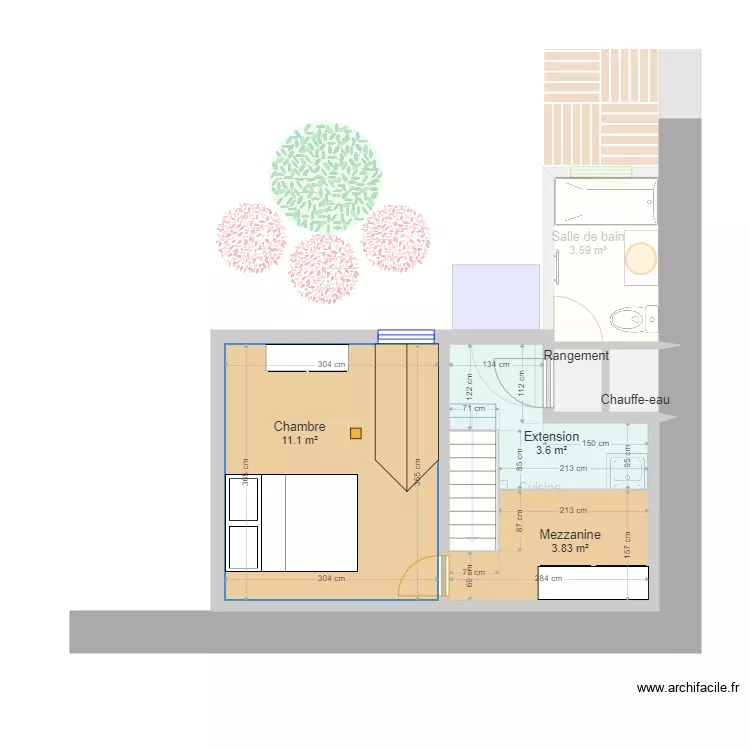 Petite maison extension. Plan de 