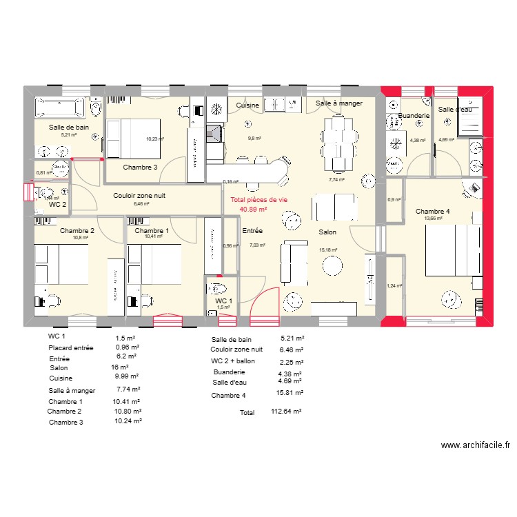 Zeb 12. Plan de 19 pièces et 113 m2