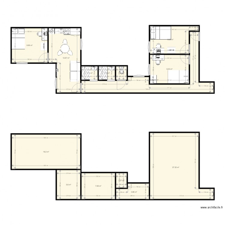 Sainte catherine. Plan de 14 pièces et 127 m2