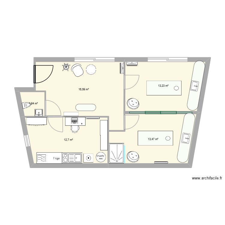 Local Dandy. Plan de 5 pièces et 58 m2