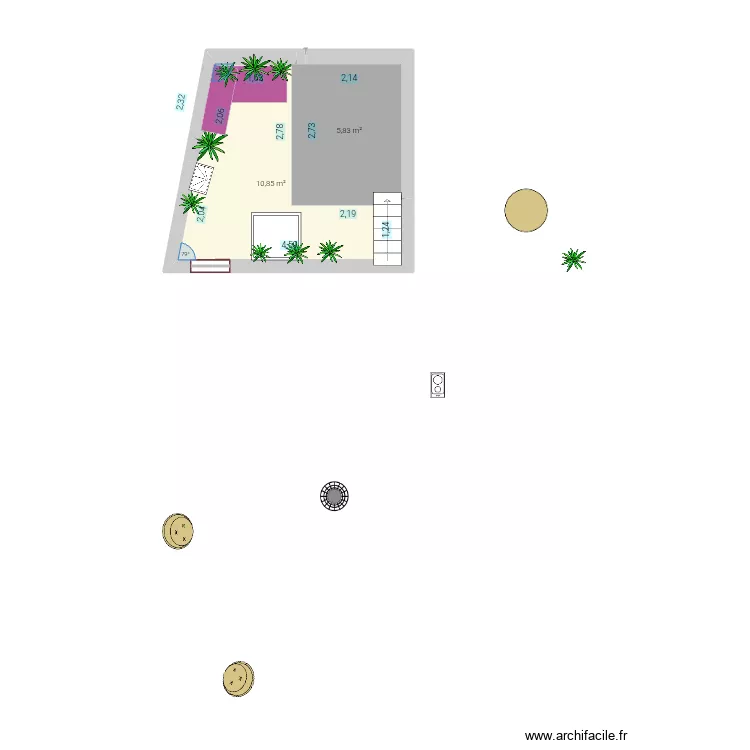 Riad terrasse 2. Plan de 2  et 17 m²