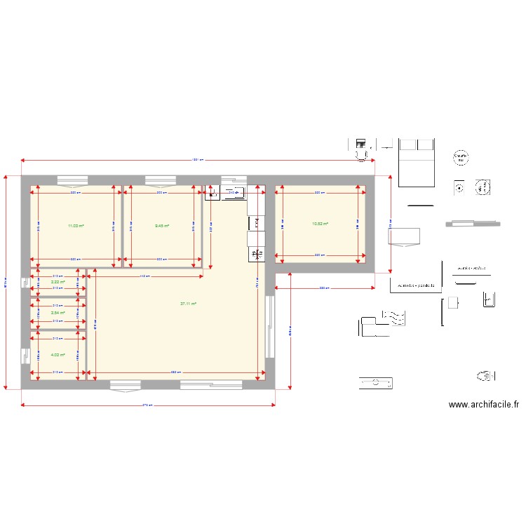 maison small. Plan de 7 pièces et 77 m2