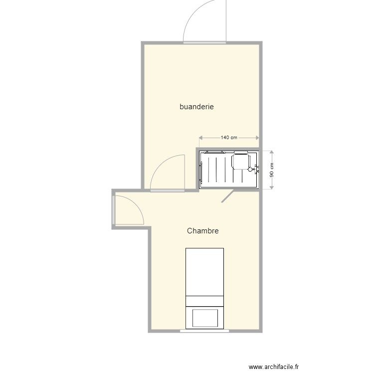 plan apres travaux Le Ber ter. Plan de 2 pièces et 18 m2