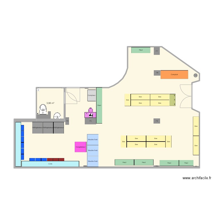 CAEN - Hypothèse 2. Plan de 2 pièces et 75 m2