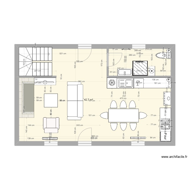 Plan2 Pièce à vivre - Plan 2 pièces 49 m2 dessiné par Steph31100