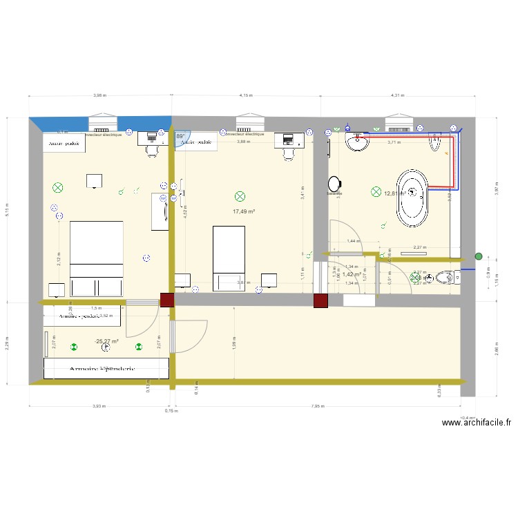 etage2. Plan de 5 pièces et 41 m2