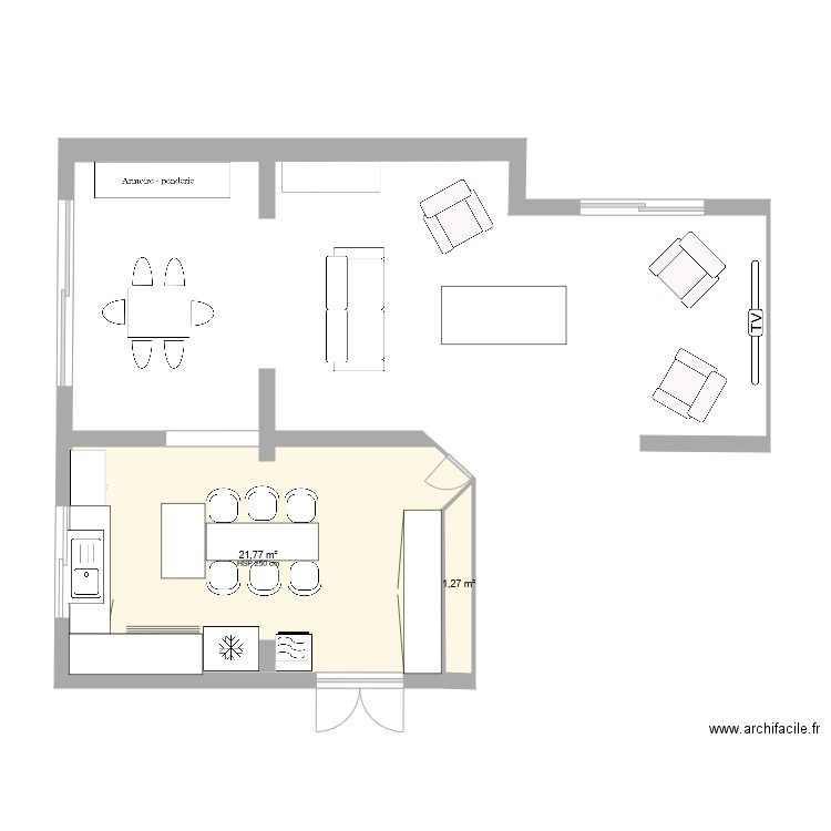 extension maison. Plan de 2 pièces et 23 m2