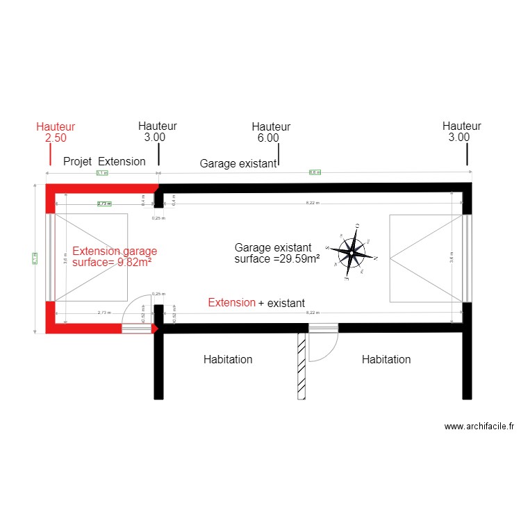 extension garage st valerien . Plan de 1 pièce et 40 m2